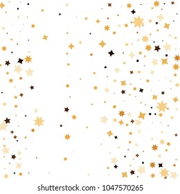 Golden star confetti. Fallen glitter vector background. White and yellow geometric stars explosion for invitation card. New year and christmas celebration template. Bright glitter flat illustration.