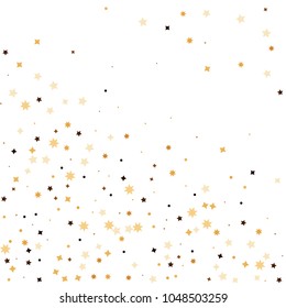 Golden star confetti. Fallen glitter vector background. White and yellow geometric stars explosion for invitation card. New year and christmas celebration template. Bright glitter flat illustration.