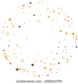 Golden star confetti. Fallen glitter vector background. White and yellow geometric stars explosion for invitation card. New year and christmas celebration template. Bright glitter flat illustration.