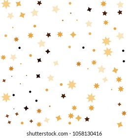 Golden star confetti. Fallen glitter vector background. White and yellow geometric stars explosion for invitation card. New year and christmas celebration template. Bright glitter flat illustration.
