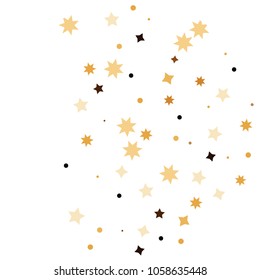 Golden star confetti. Fallen glitter vector background. White and yellow geometric stars explosion for invitation card. New year and christmas celebration template. Bright glitter flat illustration.
