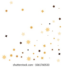 Golden star confetti. Fallen glitter vector background. White and yellow geometric stars explosion for invitation card. New year and christmas celebration template. Bright glitter flat illustration.