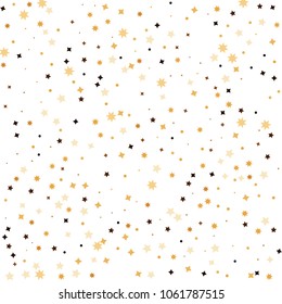 Golden star confetti. Fallen glitter vector background. White and yellow geometric stars explosion for invitation card. New year and christmas celebration template. Bright glitter flat illustration.