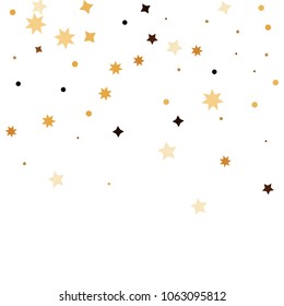 Golden star confetti. Fallen glitter vector background. White and yellow geometric stars explosion for invitation card. New year and christmas celebration template. Bright glitter flat illustration.