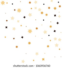 Golden star confetti. Fallen glitter vector background. White and yellow geometric stars explosion for invitation card. New year and christmas celebration template. Bright glitter flat illustration.