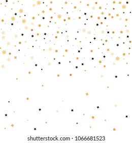 Golden star confetti. Fallen glitter vector background. White and yellow geometric stars explosion for invitation card. New year and christmas celebration template. Bright glitter flat illustration.