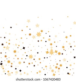 Golden star confetti. Fallen glitter vector background. White and yellow geometric stars explosion for invitation card. New year and christmas celebration template. Bright glitter flat illustration.