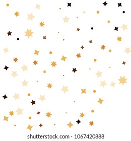 Golden star confetti. Fallen glitter vector background. White and yellow geometric stars explosion for invitation card. New year and christmas celebration template. Bright glitter flat illustration.