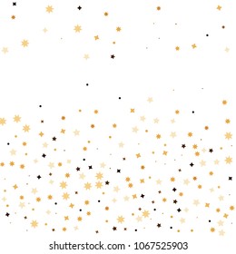 Golden star confetti. Fallen glitter vector background. White and yellow geometric stars explosion for invitation card. New year and christmas celebration template. Bright glitter flat illustration.