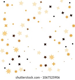 Golden star confetti. Fallen glitter vector background. White and yellow geometric stars explosion for invitation card. New year and christmas celebration template. Bright glitter flat illustration.