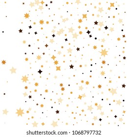 Golden star confetti. Fallen glitter vector background. White and yellow geometric stars explosion for invitation card. New year and christmas celebration template. Bright glitter flat illustration.
