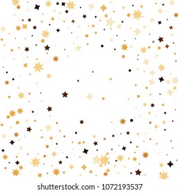 Golden star confetti. Fallen glitter vector background. White and yellow geometric stars explosion for invitation card. New year and christmas celebration template. Bright glitter flat illustration.