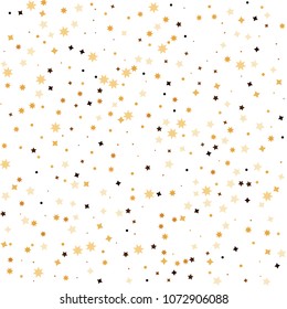 Golden star confetti. Fallen glitter vector background. White and yellow geometric stars explosion for invitation card. New year and christmas celebration template. Bright glitter flat illustration.