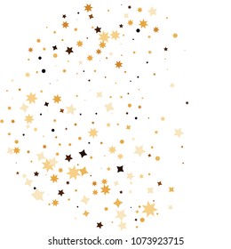 Golden star confetti. Fallen glitter vector background. White and yellow geometric stars explosion for invitation card. New year and christmas celebration template. Bright glitter flat illustration.