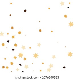 Golden star confetti. Fallen glitter vector background. White and yellow geometric stars explosion for invitation card. New year and christmas celebration template. Bright glitter flat illustration.