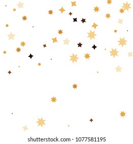 Golden star confetti. Fallen glitter vector background. White and yellow geometric stars explosion for invitation card. New year and christmas celebration template. Bright glitter flat illustration.