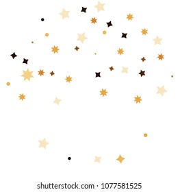 Golden star confetti. Fallen glitter vector background. White and yellow geometric stars explosion for invitation card. New year and christmas celebration template. Bright glitter flat illustration.