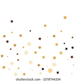 Golden star confetti. Fallen glitter vector background. White and yellow geometric stars explosion for invitation card. New year and christmas celebration template. Bright glitter flat illustration.
