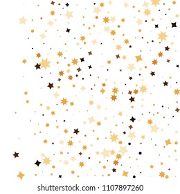 Golden star confetti. Fallen glitter vector background. White and yellow geometric stars explosion for invitation card. New year and christmas celebration template. Bright glitter flat illustration.