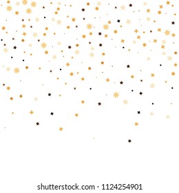 Golden star confetti. Fallen glitter vector background. White and yellow geometric stars explosion for invitation card. New year and christmas celebration template. Bright glitter flat illustration.