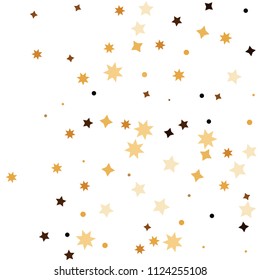 Golden star confetti. Fallen glitter vector background. White and yellow geometric stars explosion for invitation card. New year and christmas celebration template. Bright glitter flat illustration.