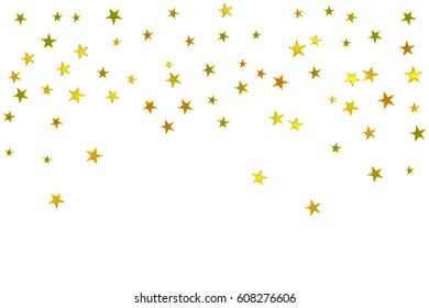 Golden Star Confetti Falling On White Background. Vector