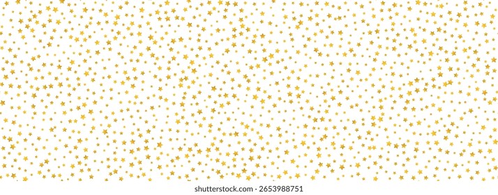 Estrela dourada confete padrão sem costura. Brilho dourado reluz fundo repetido. Papel de parede repetitivo floco brilhante amarelo. Vetor Natal, Ano Novo, casamento ou aniversário festa pano de fundo