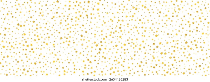 Konfetti mit goldenem Stern, nahtlos. Goldglitzer funkeln wiederholten Hintergrund. Gelb leuchtende Konfetti wiederholende Tapete. Vektor Weihnachten, Neujahr, Hochzeit oder Geburtstag Party Feier Hintergrund