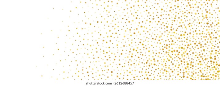 Golden star confetti wallpaper. Gold dotted sparkle glitter pattern. Yellow dots, particles and sparks background. Celebration Christmas, New Year or birthday party decoration backdrop. Vector