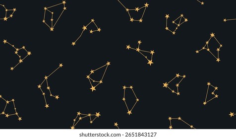 Estrela Dourada Constelações Padrão no Céu Noite Escura Fundo Celestial para Amores Astronomia