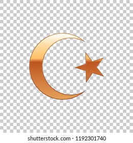 Golden Star and crescent - symbol of Islam isolated object on transparent background. Religion symbol. Flat design. Vector Illustration