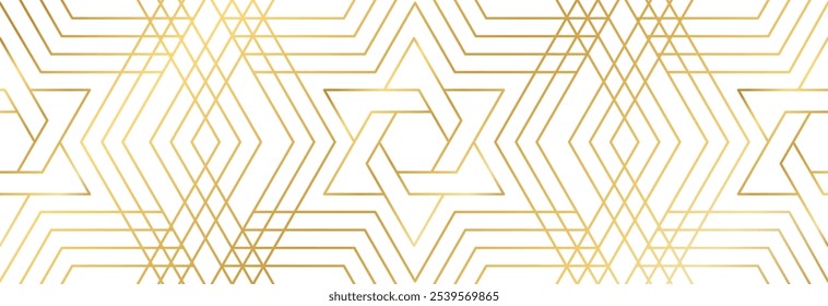 Golden star of David, seamless pattern on a white background. Gift wrap or holiday banner.