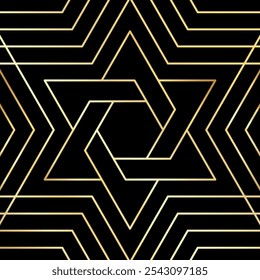 Golden star of David, seamless pattern on a white background. Gift wrap or holiday banner.