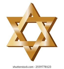 Golden Star of David symbol with 3D effect Vector