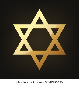 Golden star of David. Vector illustration. Seal of Solomon on dark background.