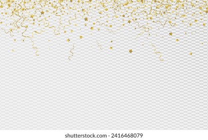 El Vector De Decoración De Estrella Dorada De Fondo Transparente. Diseño De Confetti Brillante. Rama navideña espiral. Planta De Oro Caída.