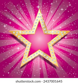 golden star with diamonds on pink starburst