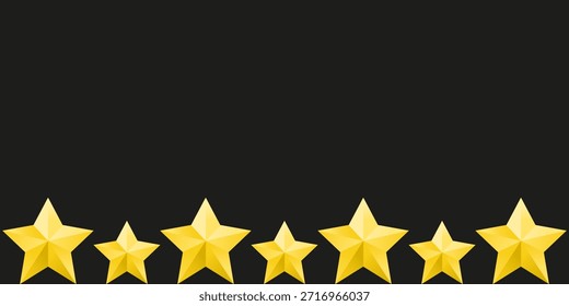 Golden Star empty Frame isolated black background. Perfect horizontal banner with Gold Star and blank space for text. Ideal for luxury casino web banner. EPS 10