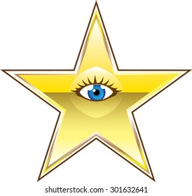 Golden Star with an Eye Vector