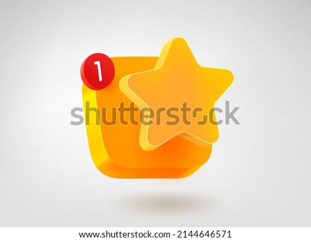 Golden star. Favorite concept. 3d vector mobile application icon
