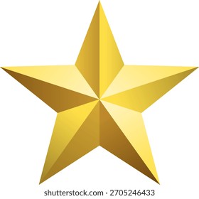 Golden star with five points 3d vector illustration isolated on white background