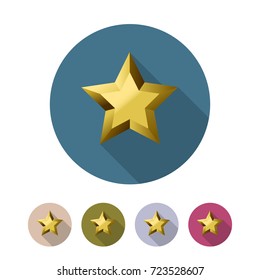 Golden star flat icon set. Vector illustration.