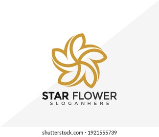 Golden Star Flower Logo Design. Creative Idea logos designs Vector illustration template