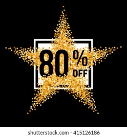 Golden Star and Frame with Discount Eighty Percent on Black
