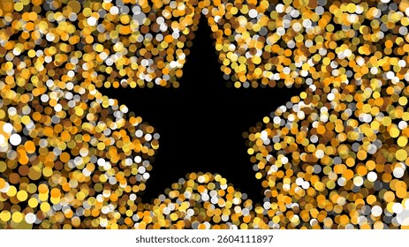 Golden star frame made of shimmering bokeh lights, creating a festive and luxurious atmosphere.Abstract background.
