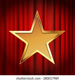 golden star frame with red theater curtain background
