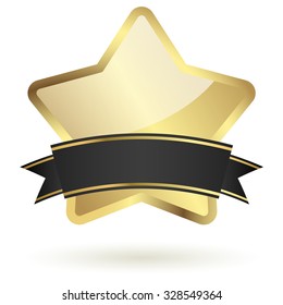 golden star with frame, reflection, black banner and shadow