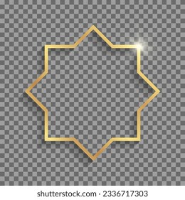 Golden star frame with shadows and highlights isolated on a transparent background.