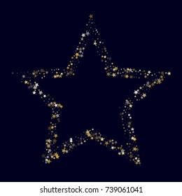 Golden Star Glitter Frame on Dark Blue Background. Greeting Card, Invitation Border with Stars Confetti. Night Sky Vector Background with Free Space