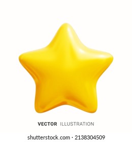 Golden Star. Glossy yellow star shape.  Realistic 3D vector illustration isolated on a white background.  Customer feedback or customer review concept